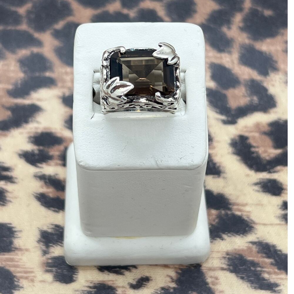 Barse Smoky Quartz Leafy Scroll Sterling Silver RIng 7.5